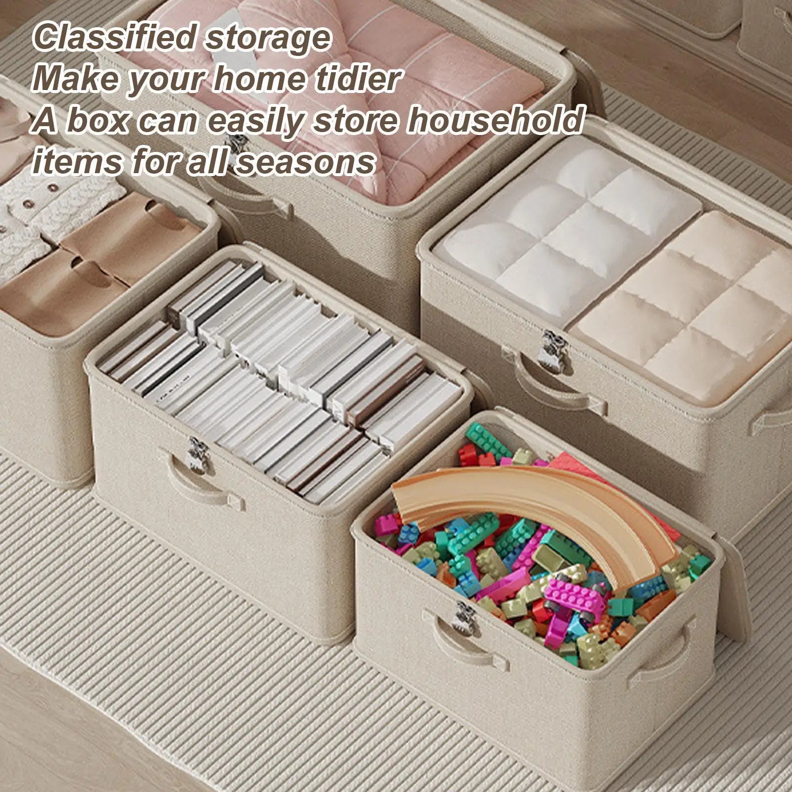 Caixa de armazenamento com tampa, recipiente empilhável à prova de odor com alça, cestas de prateleira laváveis para cobertor roupas brinquedos casa organiza