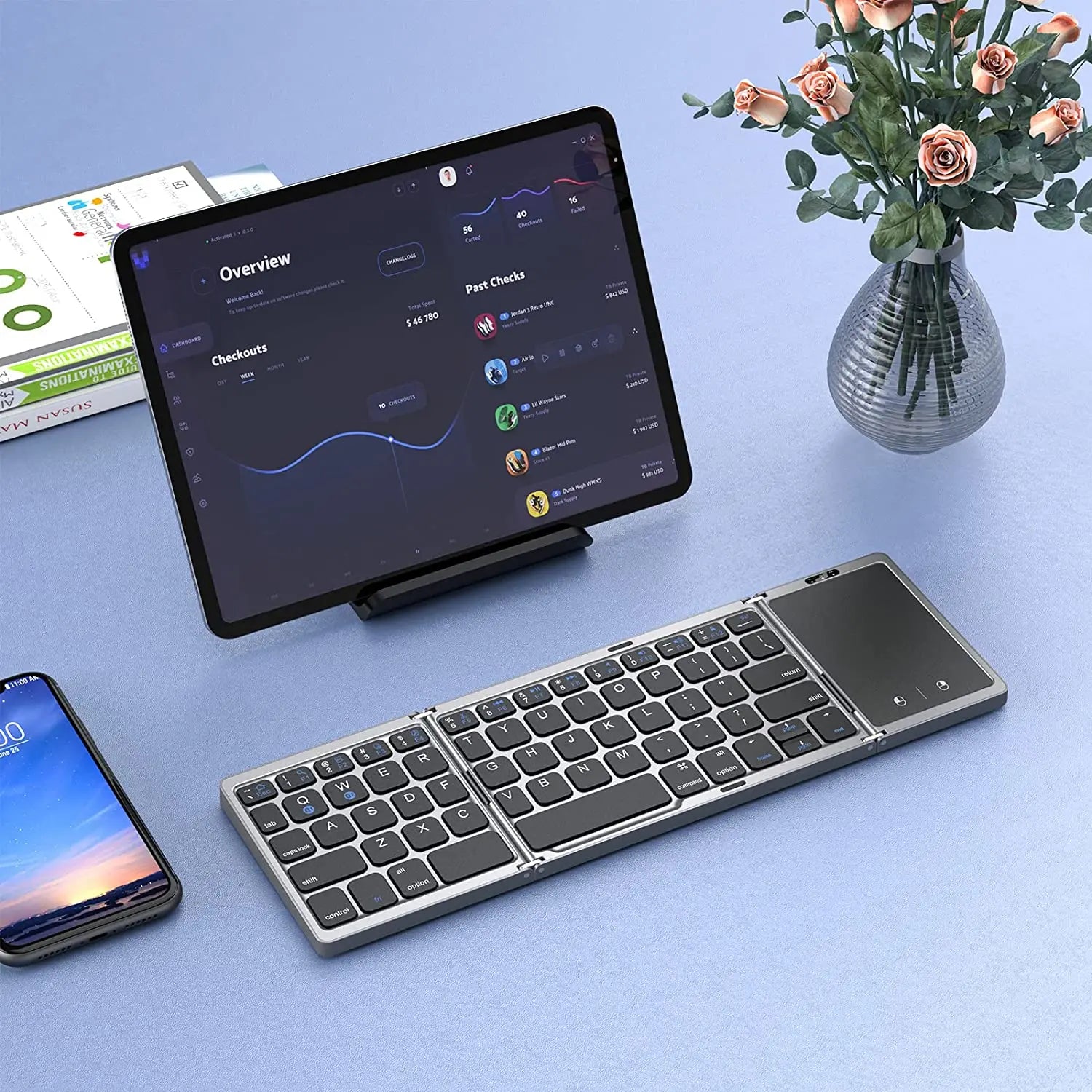 Teclado Bluetooth Dobrável Portátil Recarregável para Celular, Tablet e Notebook